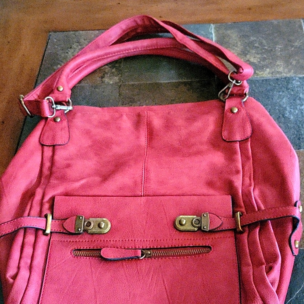 Extra large burnt red, double shoulder strap, satchel bag.